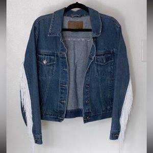 Custom made fringe denim jean jacket